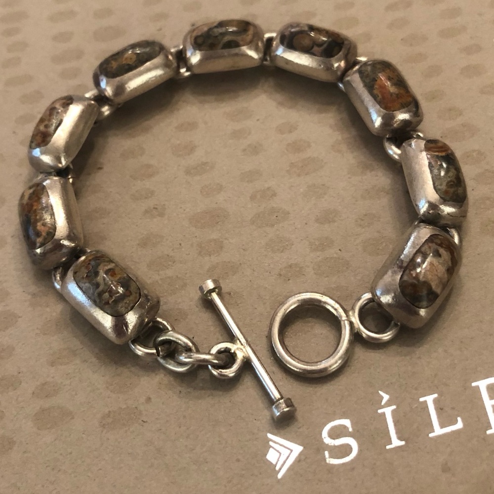 Rare Vintage Silpada Sterling Silver Leopard Skin Jasper Link Bracelet B0016 - Picture 4 of 16